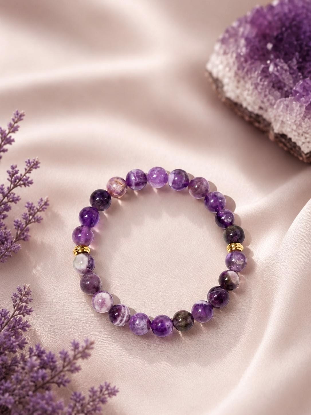 Amethyst bead bracelet with gold spacers
