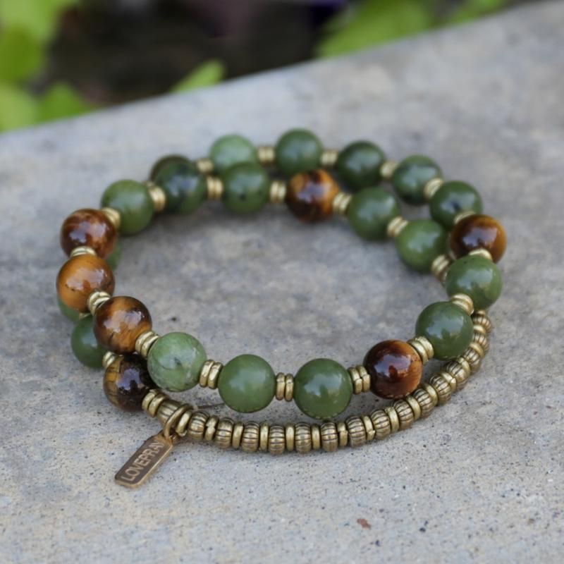 Jade and tiger eye double wrap
