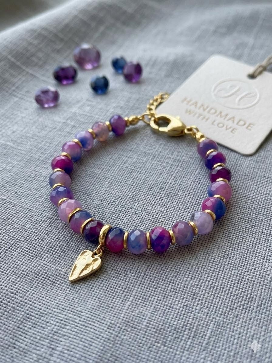 Violet agate heart bracelet