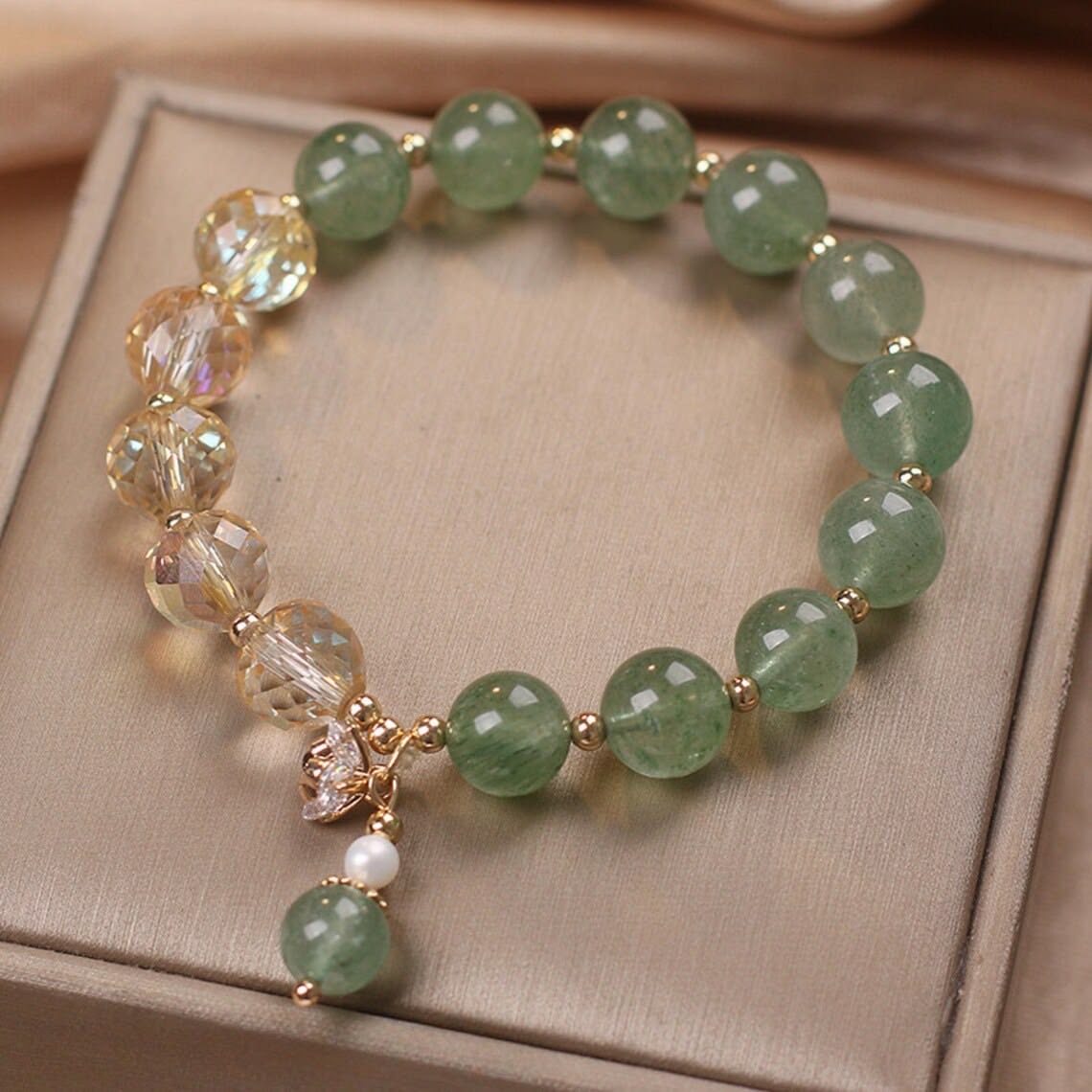 Green strawberry quartz and citrine bracelet